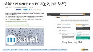 5CP LK ,& E& M& ut
Deep Learning AMI
http://aws.typepad.com/sajp/2016/11/mxnet-default-framework-deep-learning-aws.html
 