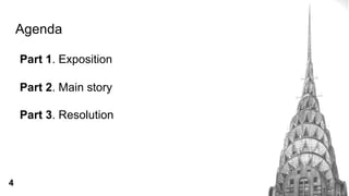 Agenda
Part 1. Exposition
Part 2. Main story
Part 3. Resolution
4
 