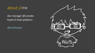 about://me
dev manager @carsales
head of retail platform
@heisthedon
 