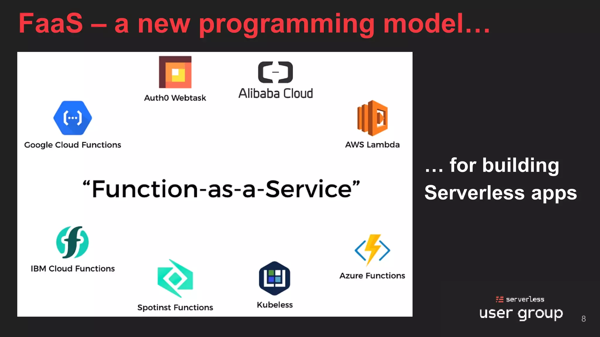 … for building
Serverless apps
FaaS – a new programming model…
8
 
