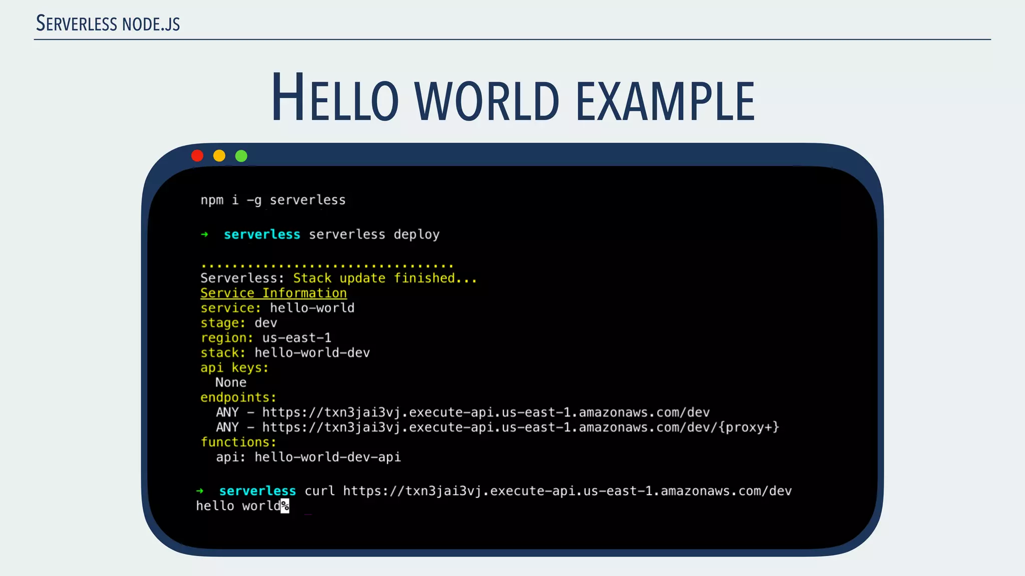 SERVERLESS NODE.JS HELLO WORLD EXAMPLE 