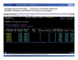 © 2014 IBM Corporation47
Back to the Basics: ServerPac 101
Changing volume information... (First time in, ServerPac defaults of
MVSRES, MVSDLB, and MVSCAT will need to be changed!)
 