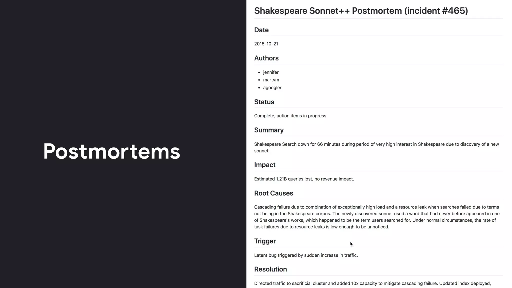 Postmortems
 