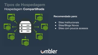 Tipos de Hospedagem
Recomendado para:
Hospedagem Compartilhada
● Sites Institucionais
● Sites/Blogs Novos
● Sites com poucos acessos
 