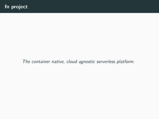fn project
The container native, cloud agnostic serverless platform.
 