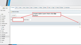 Create table ‘users’ then click Go
button
 