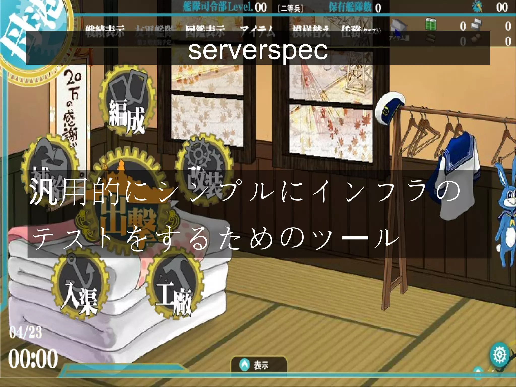 serverspec
用的にシンプルにインフラの汎
テストをするためのツ ルー
 