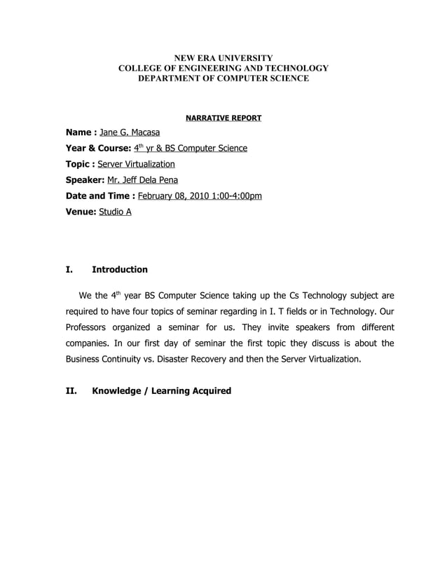 Sample Narrative report for seminars | DOC