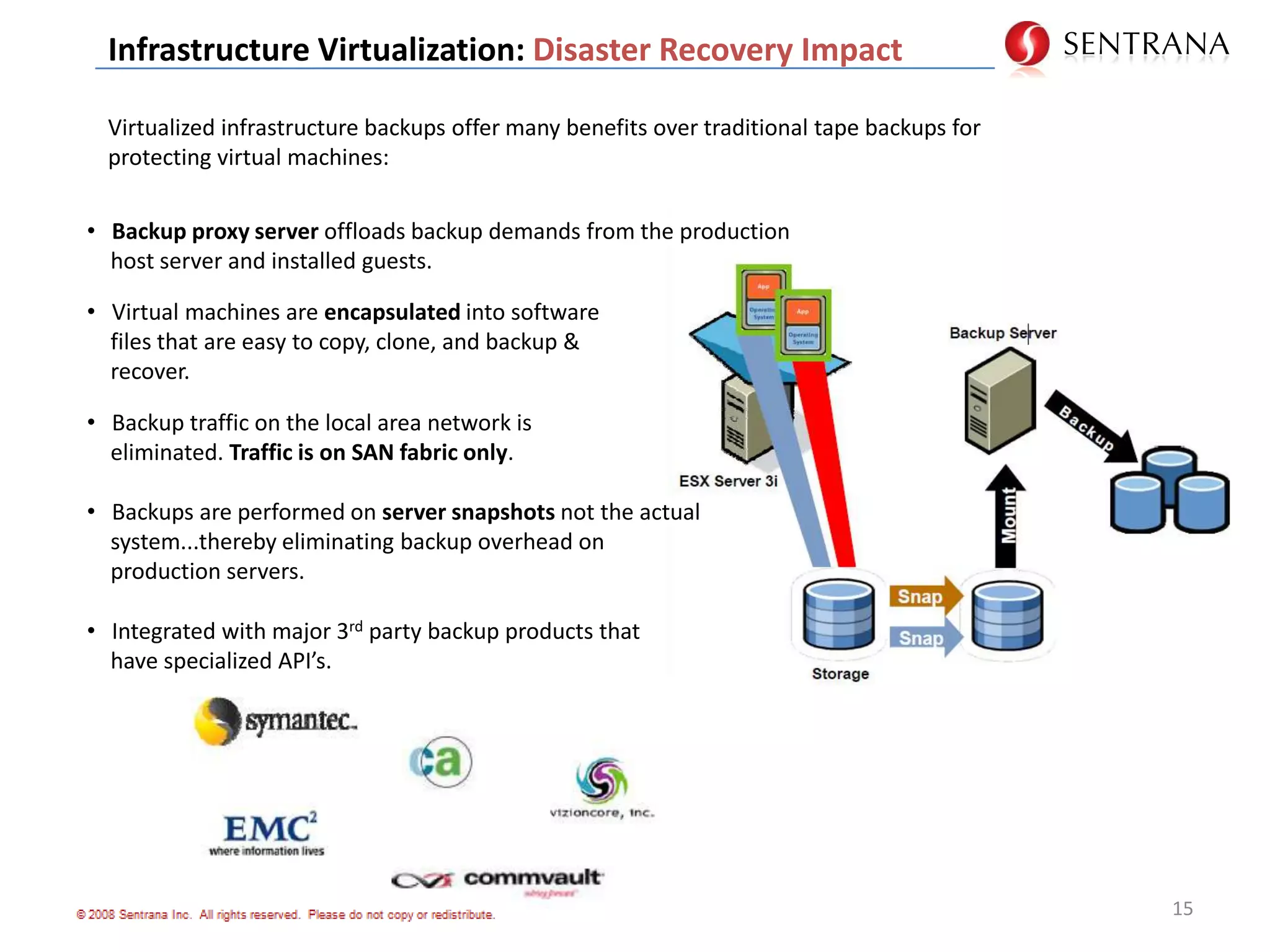 Infrastructure Virtualization: Types2.   Para Virtualization (e.g. “Xen”)Each guest has an operating system modification replacing their need to run in ring0 with system calls (referred to as “hypercalls”) to the hypervisor.... giving the hypervisor the ability to perform scheduling tasks on behalf of the guests.10Performance is near native speed.Cohesive virtualization.... Open Source Hosts only. (Linux or BSD variants)