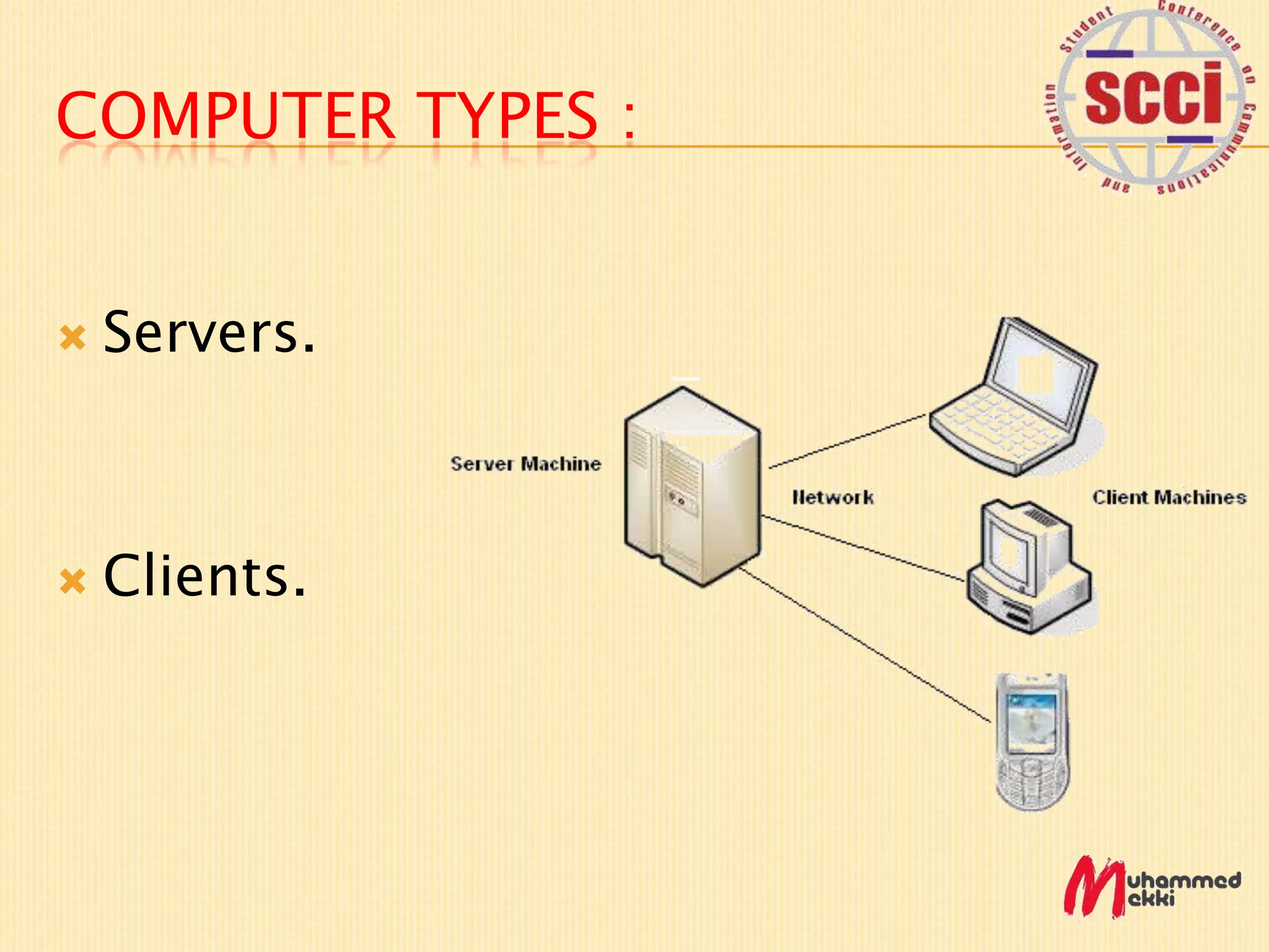 COMPUTER TYPES :
Servers.
Clients.