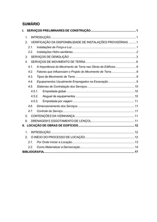 Serviços preliminares de construção