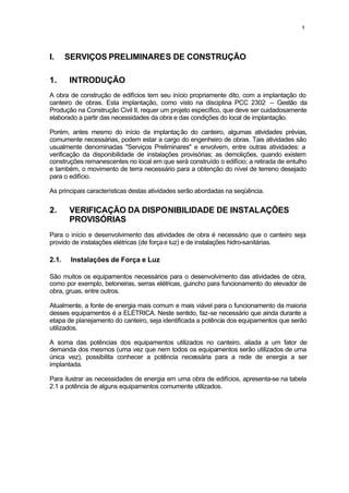 Serviços preliminares de construção