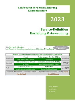 2023
Paul G. Huppertz
servicEvolution
16.11.2023
Service-Definition
Herleitung & Anwendung
Leitkonzept der Servicialisierung
Konzeptpapiere
 