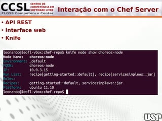 Interação com o Chef Server
• API REST
• Interface web
• Knife
 