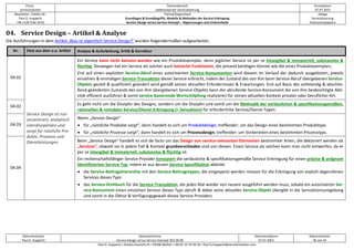 Firma
servicEvolution
Themenbereich
Leitkonzept der Servicialisierung
Druckdatum
07.07.2022
Bearbeiter, Telefon-Nr.
Paul G. Huppertz
+49-1520-9 84 59 62
Thema/Gegenstand
Grundlagen & Grundbegriffe, Modelle & Methoden der Service-Erbringung
Service-Design versus Service-Konzept – Abgrenzungen und Unterschiede
Ablage
Servicialisierung
Diskussionspapiere
Dokumentautor
Paul G. Huppertz
Dokumentname
Service-Design versus Service-Konzept V02.00.00
Dokumentdatum
07.07.2022
Dokumentseite
36 von 54
Paul G. Huppertz ▪ Schöne Aussicht 41 ▪ 65396 Walluf ▪ +49-61 23-74 04 16 ▪ Paul.G.Huppertz@servicEvolution.com
04. Service Design – Artikel & Analyse
Die Ausführungen in dem Artikel ‚Was ist eigentlich Service Design?‘ wurden folgendermaßen aufgearbeitet:
Nr. Zitat aus dem o.a. Artikel Analyse & Aufarbeitung, Kritik & Korrektur
04.01
Service Design ist nut-
zerzentriert, analytisch
interdisziplinäre und
sorgt für nützliche Pro-
dukte, Prozesse und
Dienstleistungen.
Ein Service kann nicht benutzt werden wie ein Produktexemplar, denn jeglicher Service ist per se intangibel & immateriell, substanzlos &
flüchtig. Deswegen hat ein Service als solcher auch keinerlei Funktionen, die jemand betätigen könnte wie die eines Produktexemplars.
Erst auf einen expliziten Service-Abruf eines autorisierten Service-Konsumenten wird diesem im Verlauf der dadurch ausgelösten, jeweils
einzelnen & einmaligen Service-Transaktion dieser Service erbracht, indem der Zustand des von ihm beim Service-Abruf übergebenen Service-
Objekts gezielt & qualifiziert geändert wird gemäß seinen aktuellen Erfordernissen & Erwartungen. Erst auf Basis des vollständig & abschlie-
ßend geänderten Zustands des von ihm übergebenen Service-Objekts kann der abrufende Service-Konsument die von ihm beabsichtigte Akti-
vität effizient ausführen & somit service-basierende Wertschöpfung realisieren für seinen aktuellen Kontext privater oder beruflicher Art.
04.02 Es geht nicht um die Disziplin des Designs, sondern um die Disziplin und somit um die Methodik der verlässlichen & spezifikationsgemäßen,
rationellen & rentablen Service/Dienst-Erbringung (= Servuktion) für erforderliche Service/Dienst-Typen.
04.03
Wenn „Service Design“
• für „nützliche Produkte sorgt“, dann handelt es sich um Produktdesign, treffender: um das Design eines bestimmten Produkttyps
• für „nützliche Prozesse sorgt“, dann handelt es sich um Prozessdesign, treffender: um Vorbereiten eines bestimmten Prozesstyps.
04.04
Beim „Service Design“ handelt es sich de facto um das Design von service-relevanten Elementen bestimmter Arten, die deklariert werden als
„Services“, obwohl sie in jedem Fall & Kontext grundverschieden sind von diesen. Einen Service als solchen kann man nicht entwerfen, da er
per se intangibel & immateriell, substanzlos & flüchtig ist.
Ein rechenschaftsfähiger Service Provider konzipiert die verlässliche & spezifikationsgemäße Service-Erbringung für einen präzise & prägnant
identifizierten Service-Typ, indem er aus dessen Service-Spezifikation ableitet
• die Service-Beitragshierarchie mit den Service-Beitragstypen, die eingespeist werden müssen für die Erbringung von explizit abgerufenen
Services dieses Typs
• das Service-Drehbuch für die Service-Transaktion, die jedes Mal wieder von neuem ausgeführt werden muss, sobald ein autorisierter Ser-
vice-Konsument einen einzelnen Service dieses Typs abruft & dabei seine aktuelles Service-Objekt übergibt in die Servuktionsumgebung
und somit in die Obhut & Verfügungsgewalt dieses Service Providers.
 
