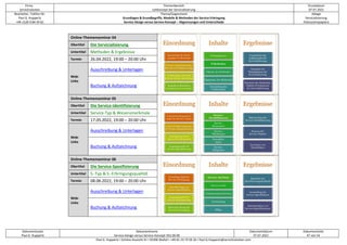 Firma
servicEvolution
Themenbereich
Leitkonzept der Servicialisierung
Druckdatum
07.07.2022
Bearbeiter, Telefon-Nr.
Paul G. Huppertz
+49-1520-9 84 59 62
Thema/Gegenstand
Grundlagen & Grundbegriffe, Modelle & Methoden der Service-Erbringung
Service-Design versus Service-Konzept – Abgrenzungen und Unterschiede
Ablage
Servicialisierung
Diskussionspapiere
Dokumentautor
Paul G. Huppertz
Dokumentname
Service-Design versus Service-Konzept V02.00.00
Dokumentdatum
07.07.2022
Dokumentseite
47 von 54
Paul G. Huppertz ▪ Schöne Aussicht 41 ▪ 65396 Walluf ▪ +49-61 23-74 04 16 ▪ Paul.G.Huppertz@servicEvolution.com
Online-Themenseminar 04
Obertitel Die Servicialisierung
Untertitel Methoden & Ergebnisse
Termin 26.04.2022, 19:00 – 20:00 Uhr
Web-
Links
Ausschreibung & Unterlagen
Buchung & Aufzeichnung
Online-Themenseminar 05
Obertitel Die Service-Identifizierung
Untertitel Service-Typ & Wesensmerkmale
Termin 17.05.2022, 19:00 – 20:00 Uhr
Web-
Links
Ausschreibung & Unterlagen
Buchung & Aufzeichnung
Online-Themenseminar 06
Obertitel Die Service-Spezifizierung
Untertitel S.-Typ & S.-Erbringungsqualität
Termin 08.06.2022, 19:00 – 20:00 Uhr
Web-
Links
Ausschreibung & Unterlagen
Buchung & Aufzeichnung
 