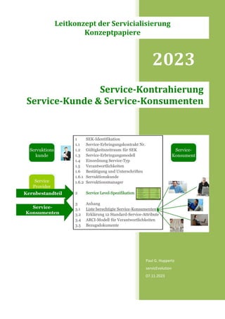 2023
Paul G. Huppertz
servicEvolution
07.11.2023
Service-Kontrahierung
Service-Kunde & Service-Konsumenten
Leitkonzept der Servicialisierung
Konzeptpapiere
 