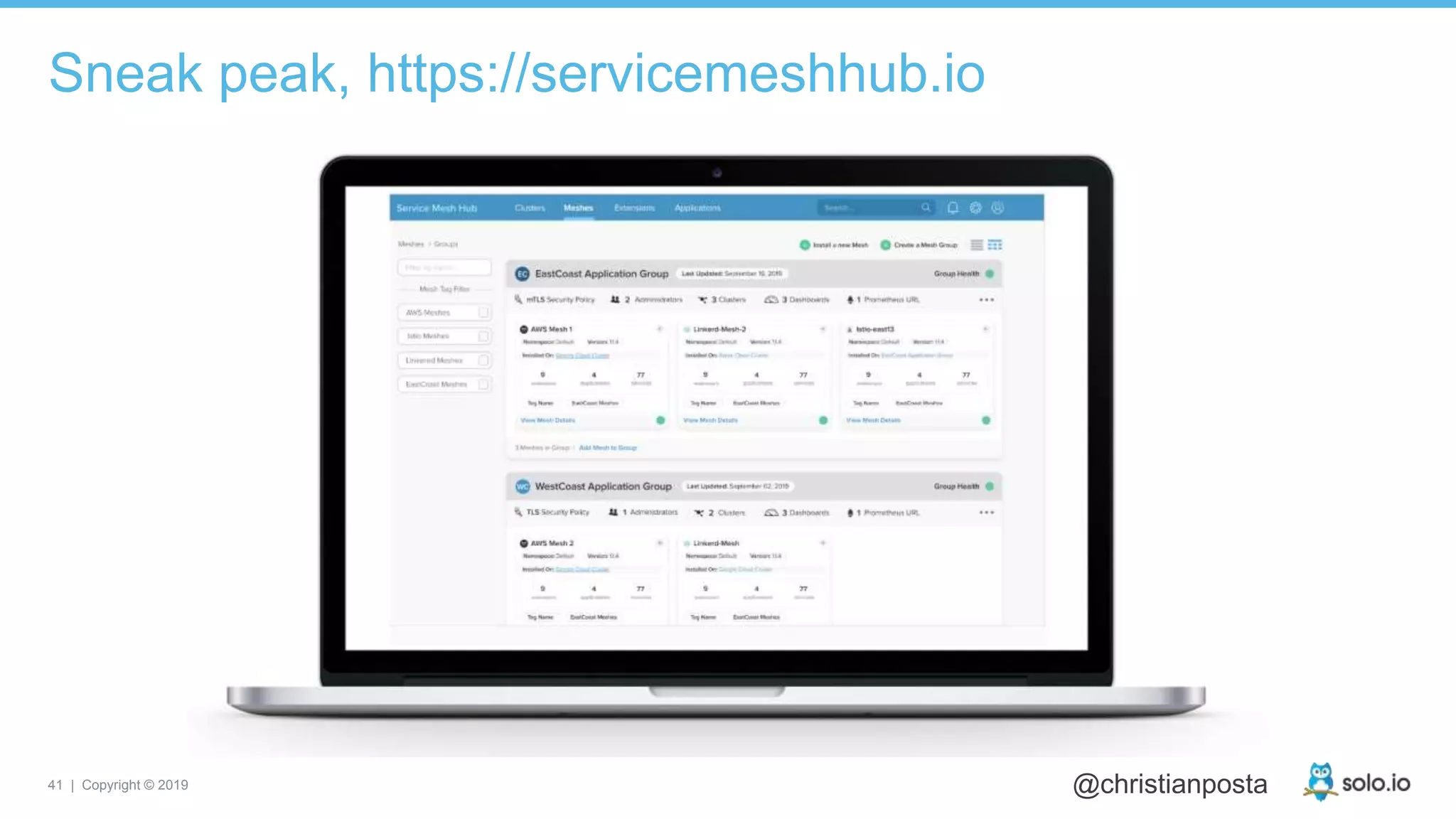 41 | Copyright © 2019 @christianposta
Sneak peak, https://servicemeshhub.io
 