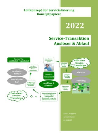 2022
Paul G. Huppertz
servicEvolution
07.06.2022
Service-Transaktion
Auslöser & Ablauf
Leitkonzept der Servicialisierung
Konzeptpapiere
 