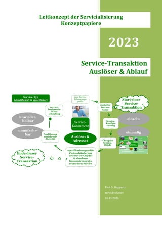 2023
Paul G. Huppertz
servicEvolution
16.11.2023
Service-Transaktion
Auslöser & Ablauf
Leitkonzept der Servicialisierung
Konzeptpapiere
 