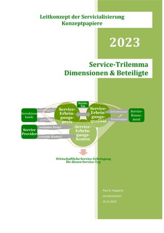 2023
Paul G. Huppertz
servicEvolution
16.11.2023
Service-Trilemma
Dimensionen & Beteiligte
Leitkonzept der Servicialisierung
Konzeptpapiere
 