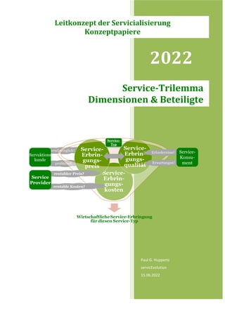 2022
Paul G. Huppertz
servicEvolution
15.06.2022
Service-Trilemma
Dimensionen & Beteiligte
Leitkonzept der Servicialisierung
Konzeptpapiere
 