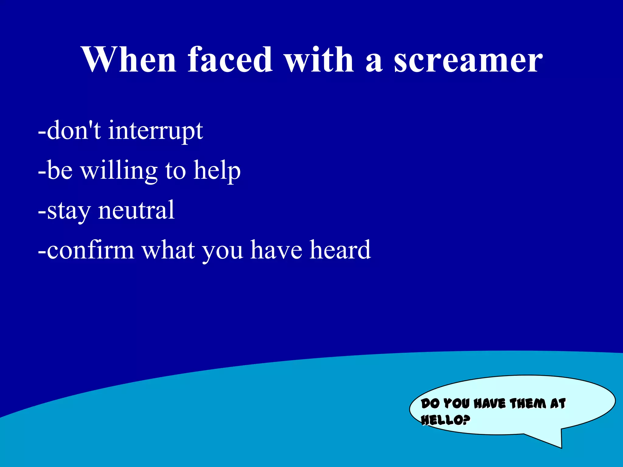 The  formula:salutation+district/school name +name/department + offer of helpExample: Good morning , Superior Public School, Marsha speaking—how may I help you?Same rules for your personal voice mailCall yourself and listen to the message…is it too long, fast, robotic, out of date, depressing, rambling, destroying your will to liveYou've reached Brian Woodland, director of communications for the Peel board. On Monday, December 4th I am in the office but at meetings most of the day. For immediate help press *2818 for Debra Bray or, if it is a member of the media, *2626 for Alison. Otherwise, please leave your name, number and message at the sound of the tone or email me at ...Do you have them at hello?
