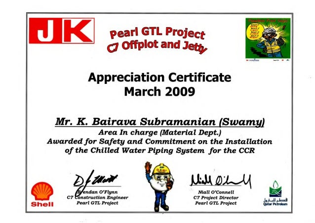 safety appreciation certificate
