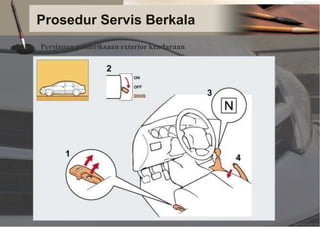 Prosedur Servis Berkala
Persiapan pemeriksaan exterior kendaraan
 