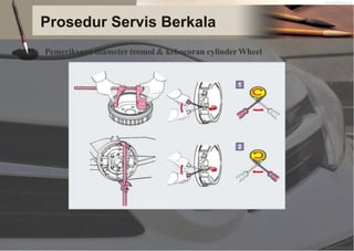 Prosedur Servis Berkala
Pemeriksaan diameter tromol & kebocoran cylinder Wheel
 