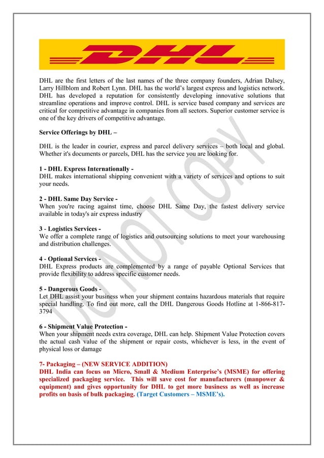 Service Blueprint Supply Chain Logistics DHL