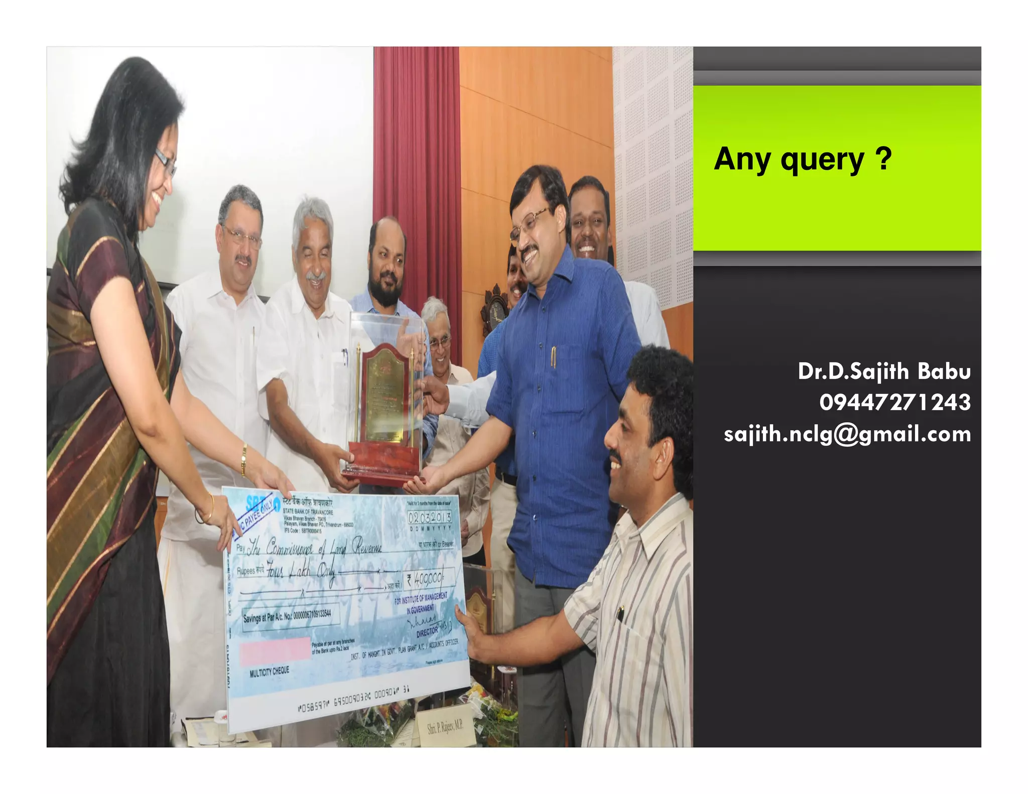 Services offered Type of 
service 
Name of project 
Land record services G2G Kerala State Land Bank 
G2C ReLIS [REvenue Land 
Information System] 
Certificate services G2C e District 
UTN card project 
Land assignment G2G  G2C Zero Landless [Citizens] 
services 
Kerala,2015 
Financial services G2G  G2C Online payment delivery 
gateway in mGovernance 
platform 
File tracking services G2G  G2C Single file flow system 
SMART for Anytime 
Anywhere service 
G2G, G2C  
G2B 
Speed:Modern:Assured:Respon 
sive: Transparent [SMART] 
Revenue office project 
 