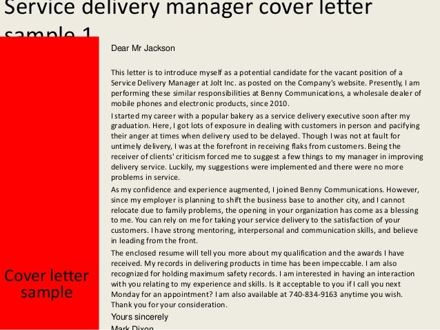 service delivery manager cover letter