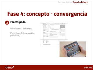 Service design @psichodollogy




Fase 4: concepto - convergencia
2 Prototipado.
  Wireframes: Balsamiq.
  Prototipos físi...
