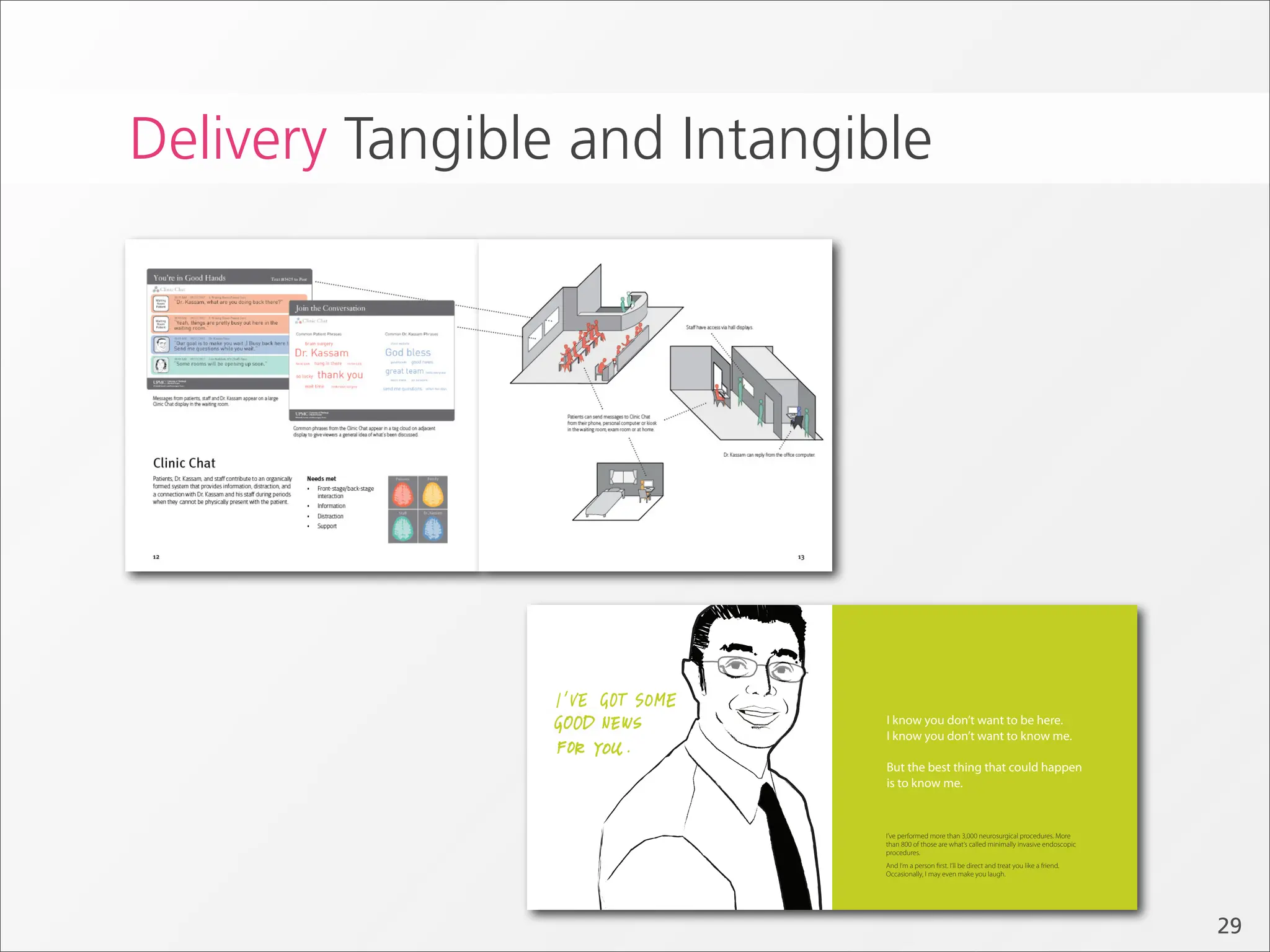 Delivery Tangible and Intangible




                              I know you don’t want to be here.
                              I know you don’t want to know me.

                              But the best thing that could happen
                              is to know me.



                              I’ve performed more than 3,000 neurosurgical procedures. More
                              than 800 of those are what’s called minimally invasive endoscopic
                              procedures.
                              And I’m a person ﬁrst. I’ll be direct and treat you like a friend.
                              Occasionally, I may even make you laugh.




                                                                                                   29
 