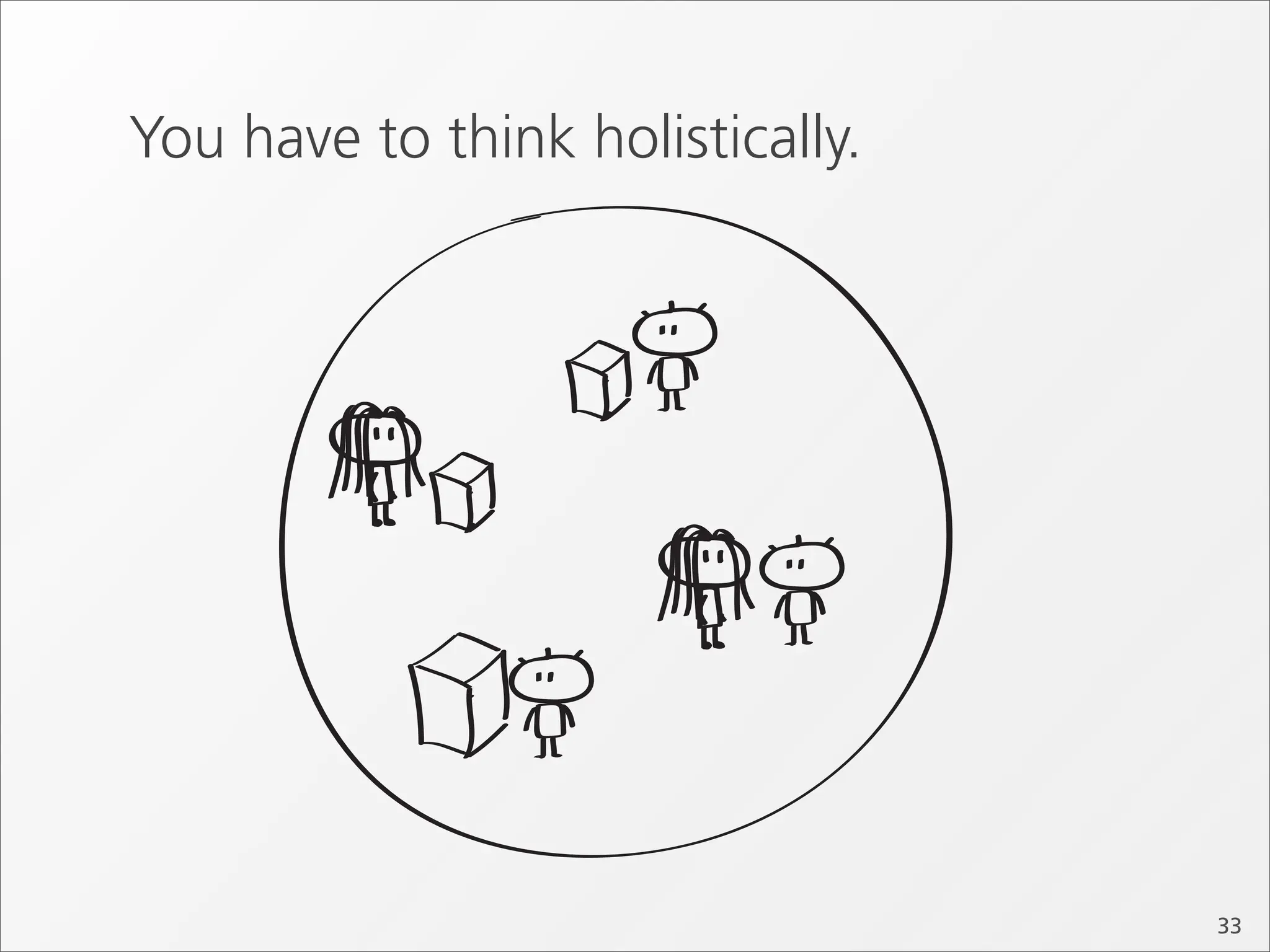 You have to think holistically.




                                  33
 