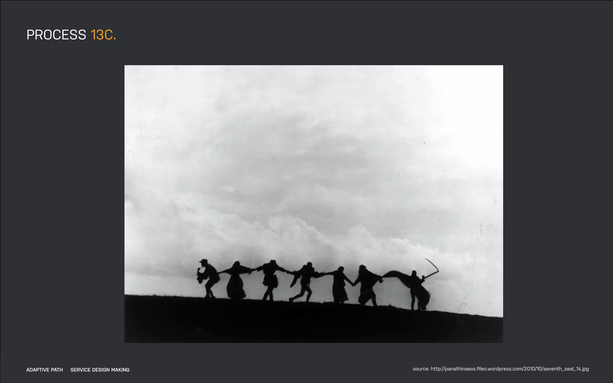 DATEADAPTIVE PATH PROJECT TITLE
PROCESS 13C.
source: http://panathinaeos.ﬁles.wordpress.com/2010/10/seventh_seal_14.jpgADAPTIVE PATH SERVICE DESIGN MAKING
 