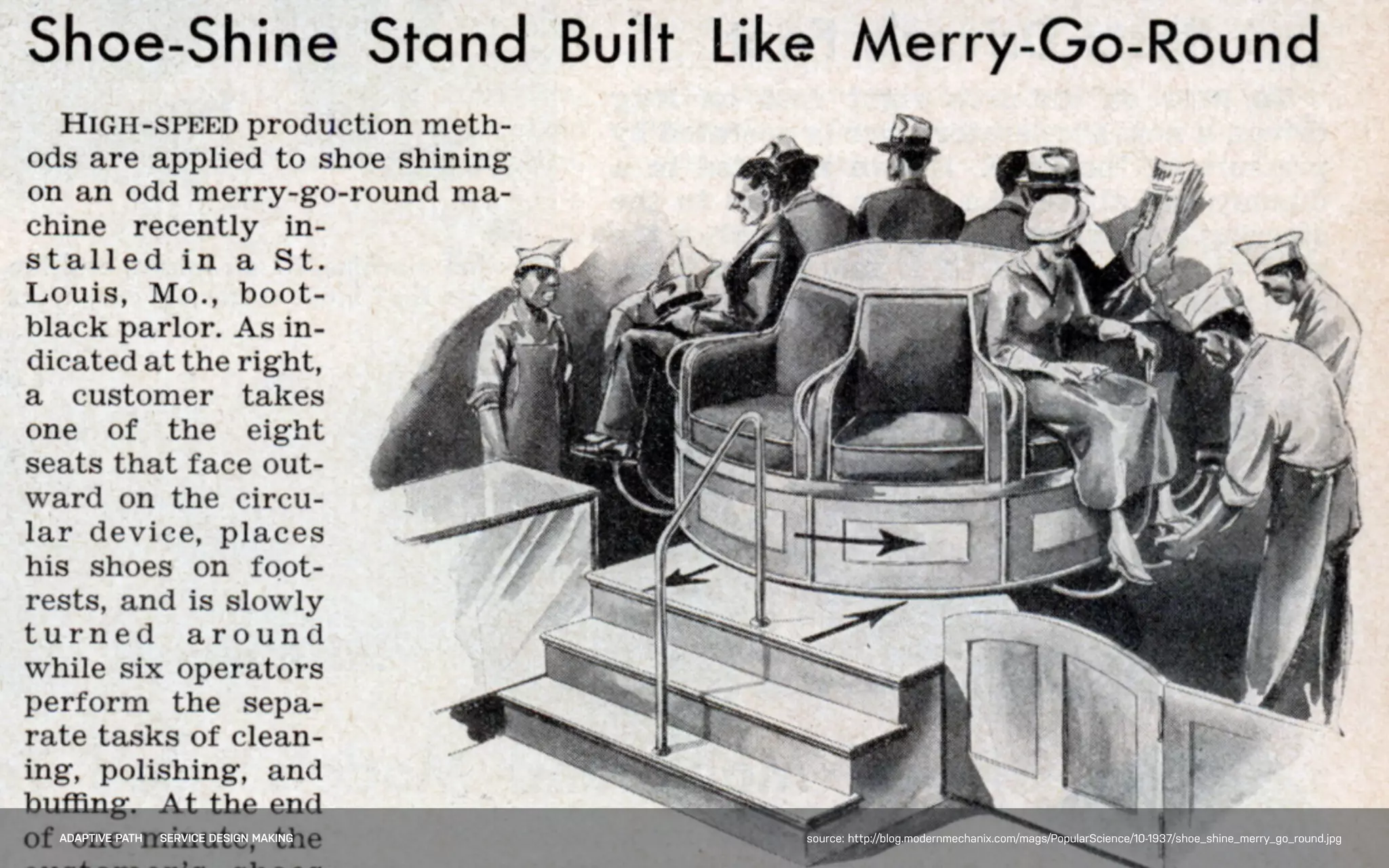 ADAPTIVE PATH SERVICE DESIGN MAKING source: http://blog.modernmechanix.com/mags/PopularScience/10-1937/shoe_shine_merry_go_round.jpg
 