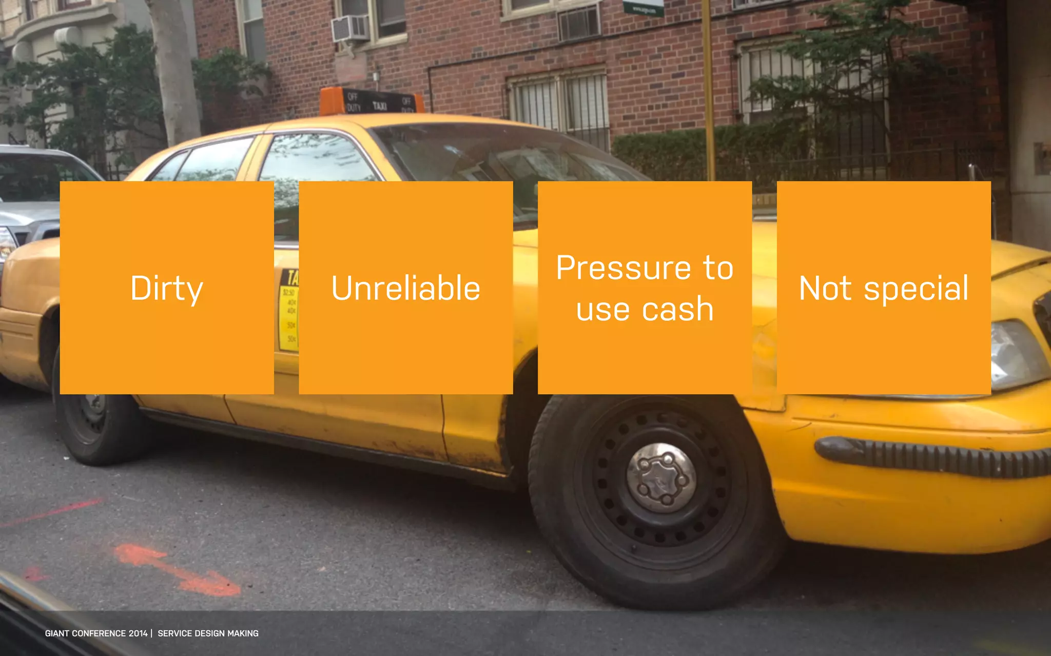 DATEADAPTIVE PATH PROJECT TITLE
18
Dirty Unreliable
Pressure to
use cash
Not special
GIANT CONFERENCE 2014 | SERVICE DESIGN MAKING
 