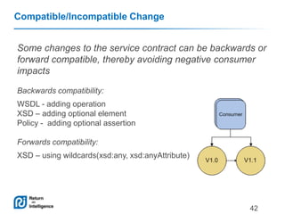 Compatible/Incompatible Change
Some changes to the service contract can be backwards or
forward compatible, thereby avoidi...
