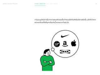 SERVICE DESIGN PROCESS PHASE 2 CREATION / IDEA DEVELOPMENT 101 
การมองมุมใหม่อาจเริ่มจากการสมมติตนเองเป็นเจ้าของผลิตภัณฑ์หรือบริการชนิดอื่น แล้วคิดว่าหาก 
พวกเขาต้องแก้ไขปัญหาเดียวกันนี้ พวกเขาจะท�ำ อย่างไร 
 