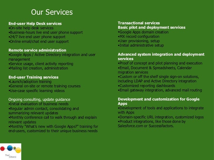 The Oberoi Service Desk Amp Google Apps