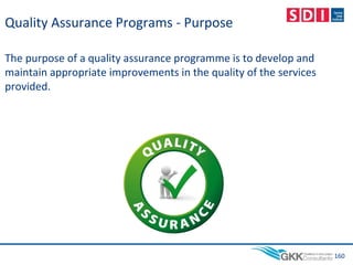 Quality Assurance Programs - Purpose
The purpose of a quality assurance programme is to develop and
maintain appropriate improvements in the quality of the services
provided.
160
 