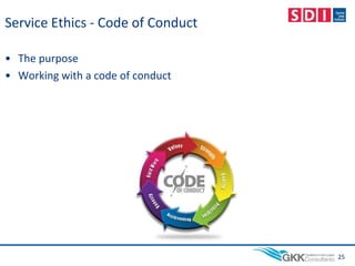 Service Ethics - Code of Conduct
• The purpose
• Working with a code of conduct
25
 