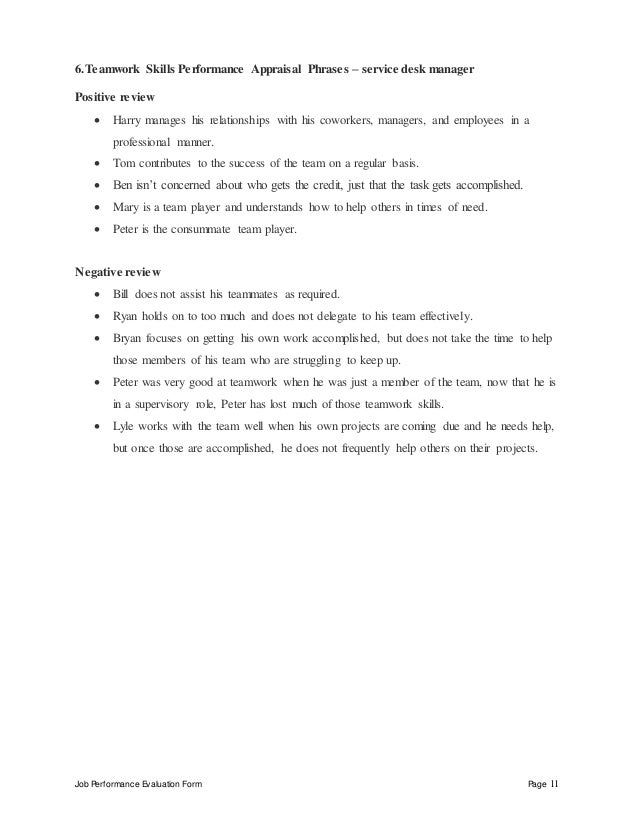 Service Desk Manager Performance Appraisal