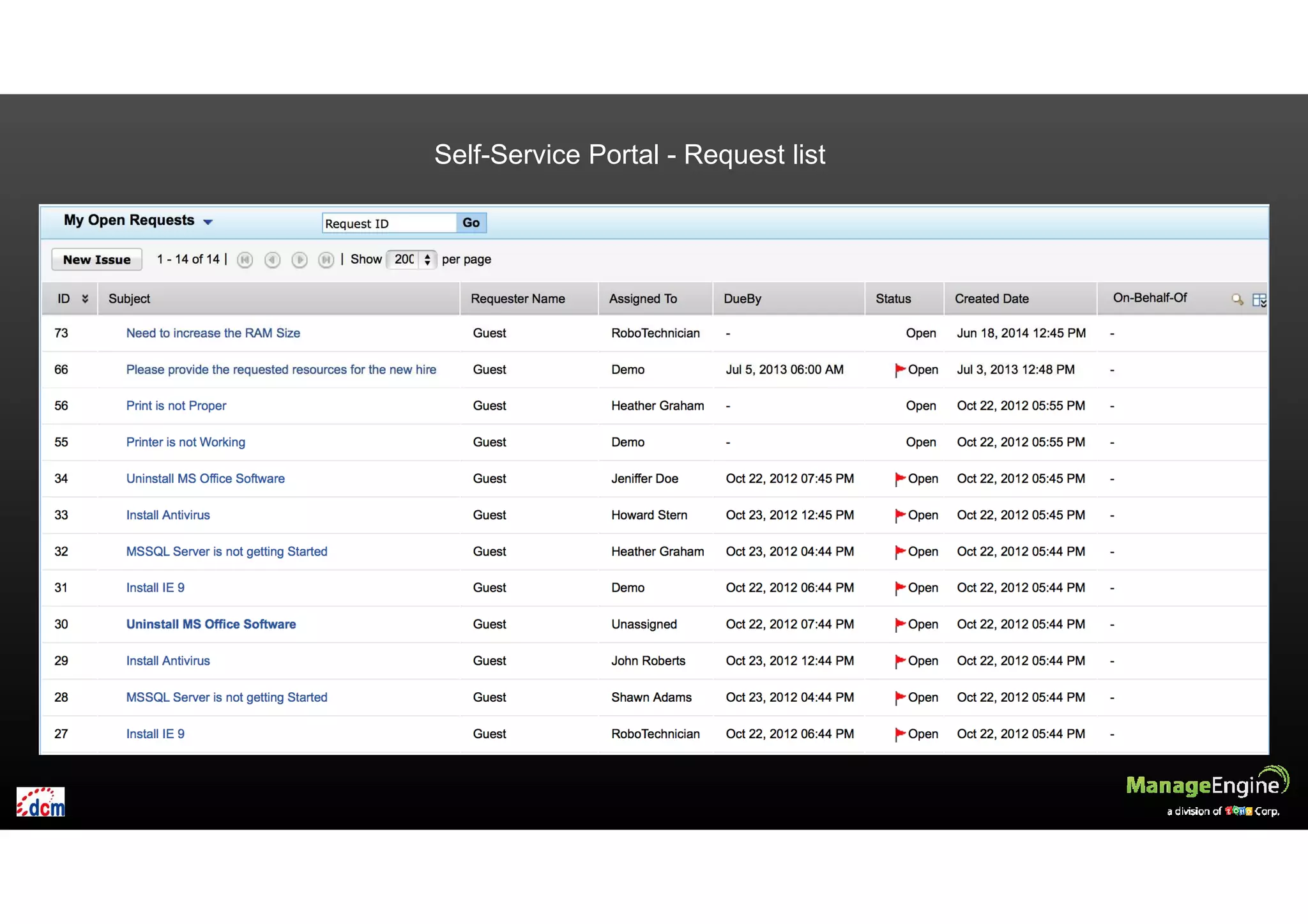 Self-Service Portal - Request list
 