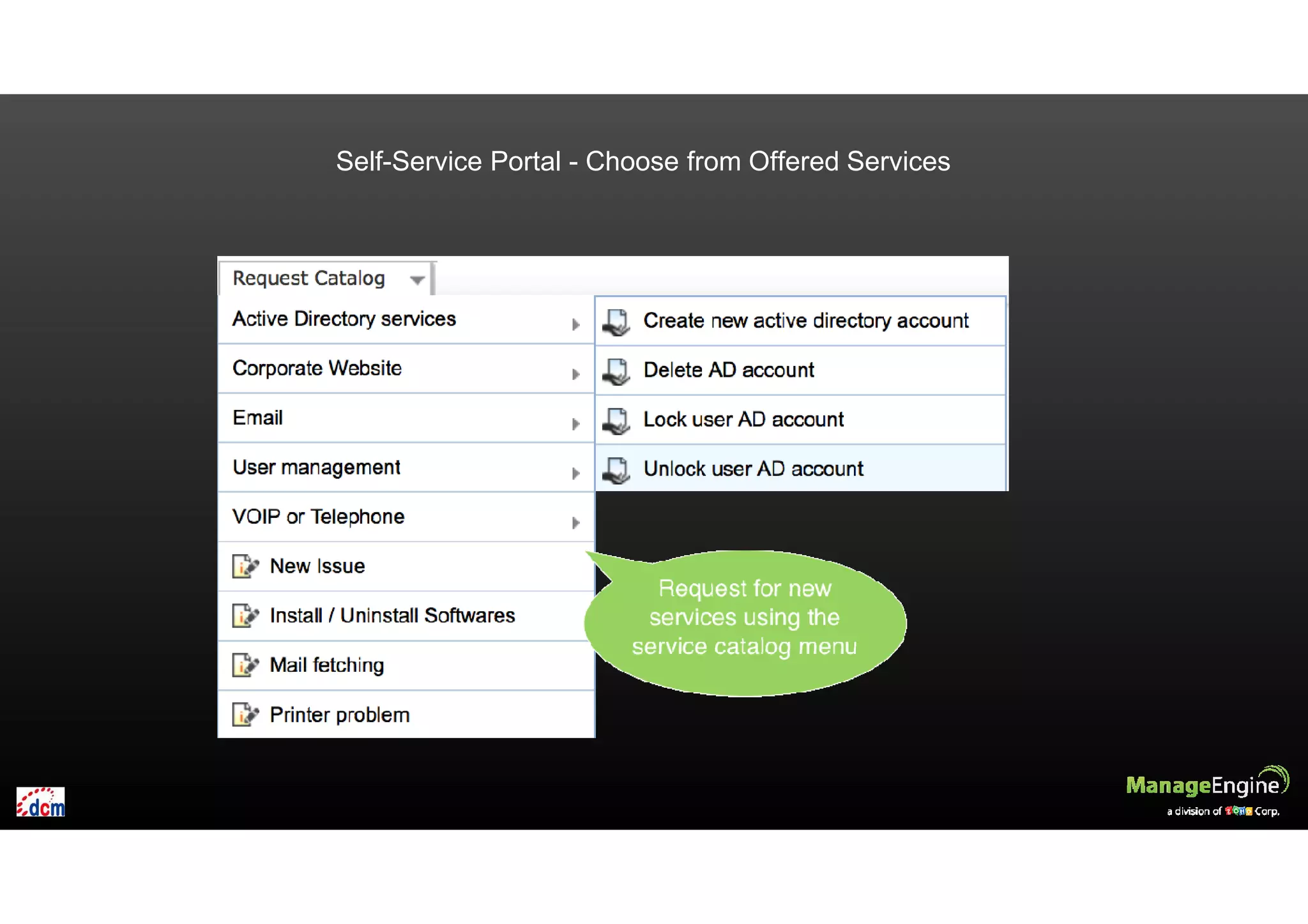 Self-Service Portal - Choose from Offered Services
 