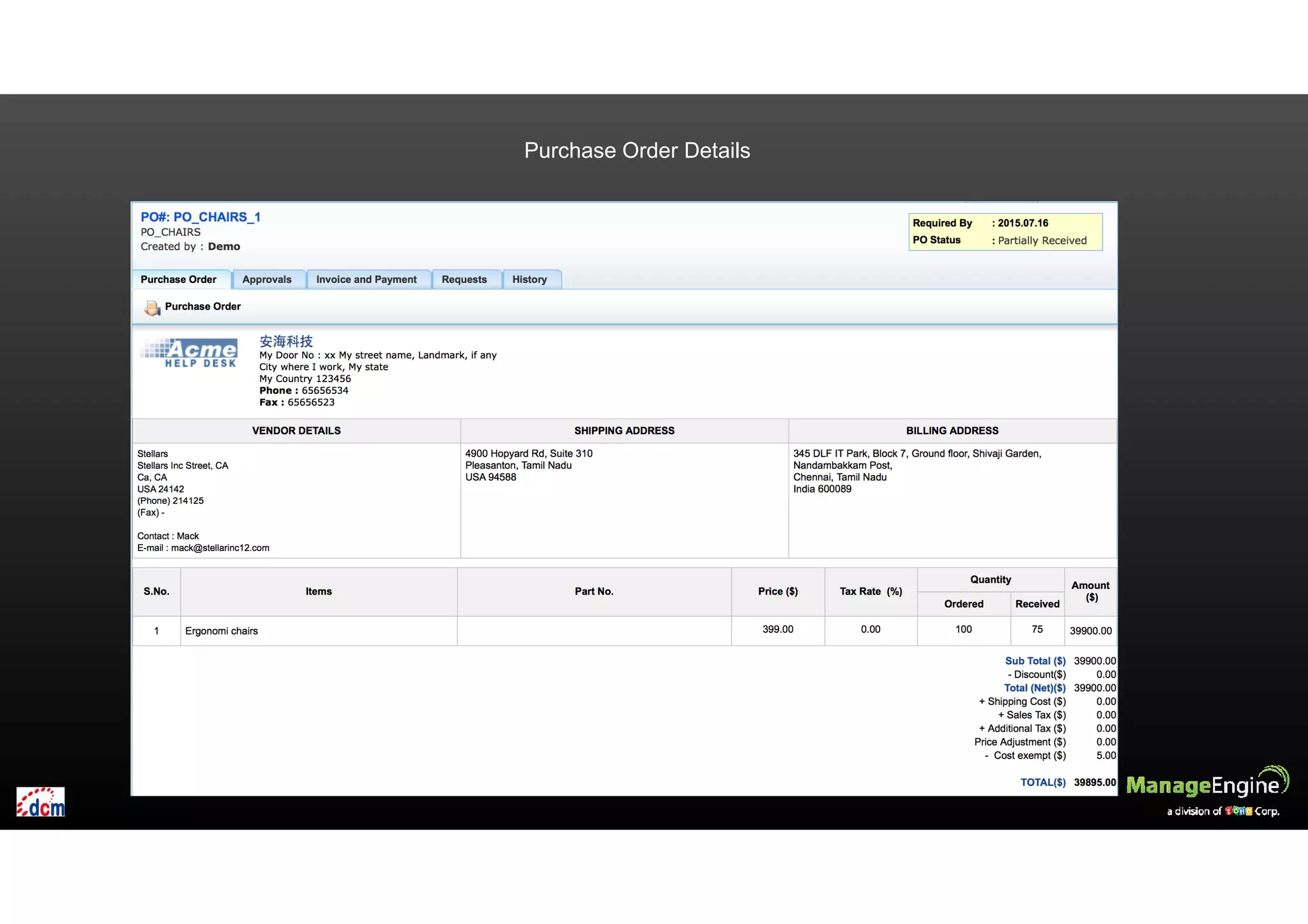 Purchase Order Details
 