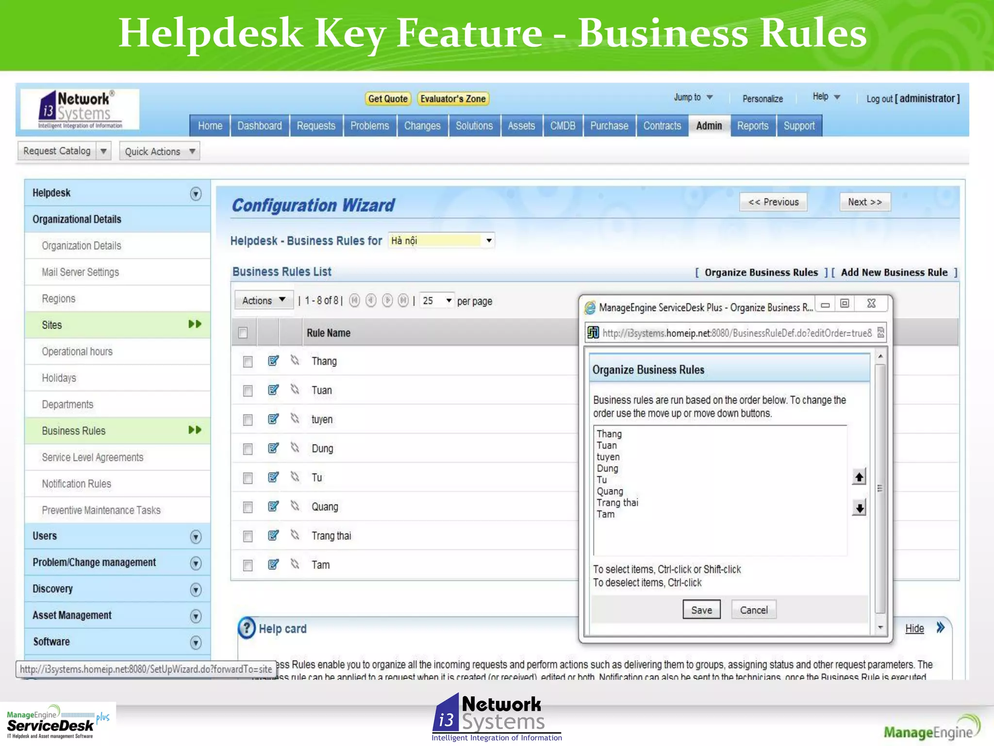 Helpdesk Key Feature - Business Rules

 