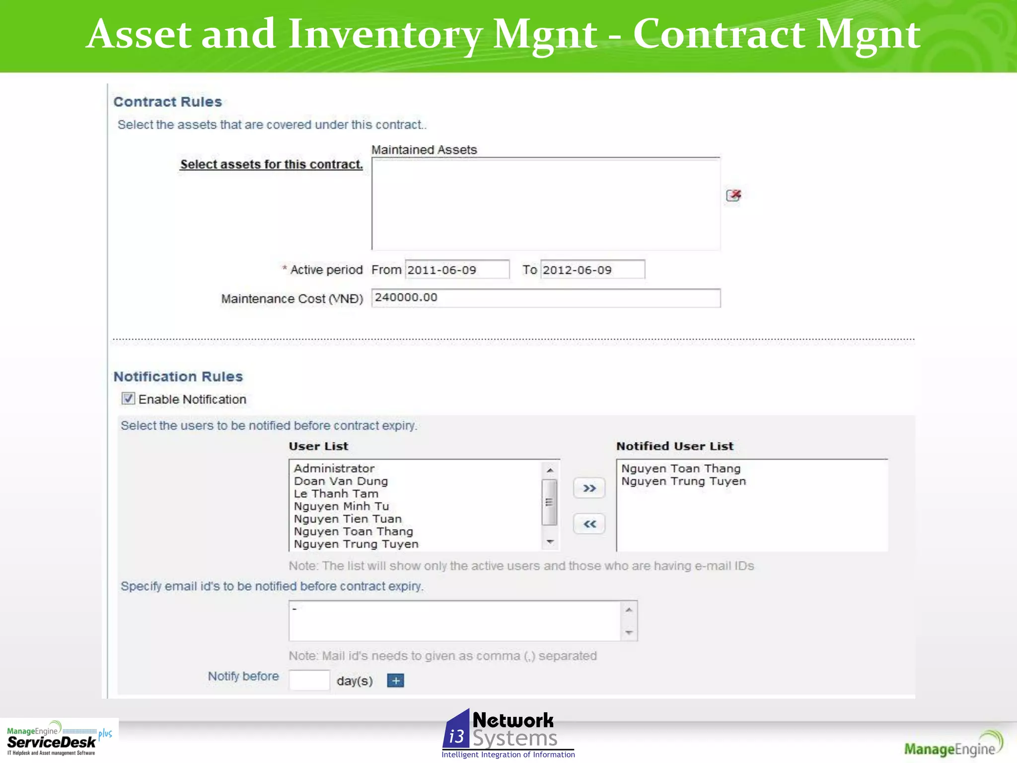 Asset and Inventory Mgnt - Contract Mgnt

 